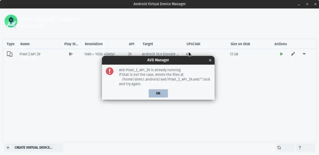 Fix No Android emulator is currently running: Emulator error message