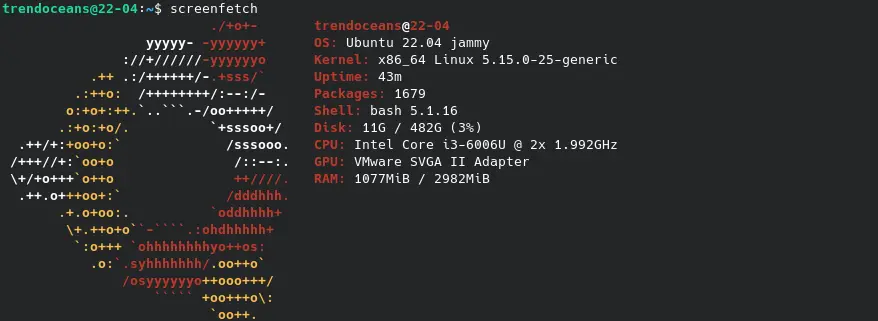 Check Ubuntu version by using screenfetch command