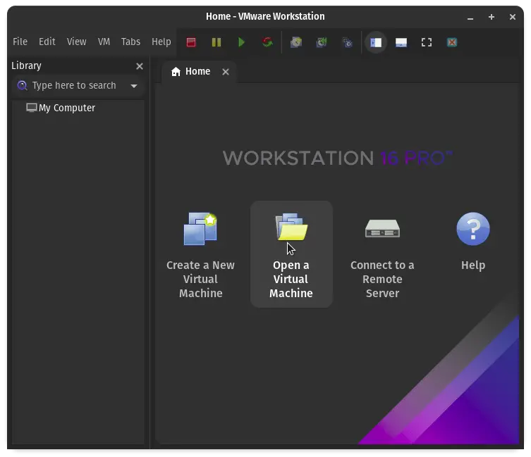 Open Vmware workstation file