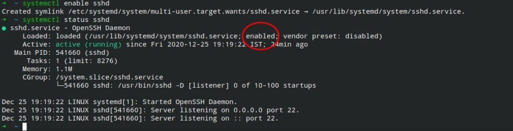 Enable sshd service