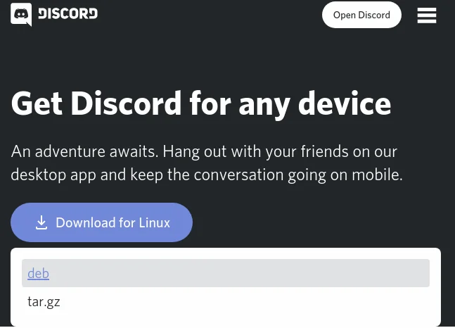 Download Discord and select Deb Package