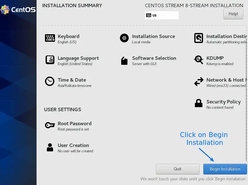 Click on Begin Installation