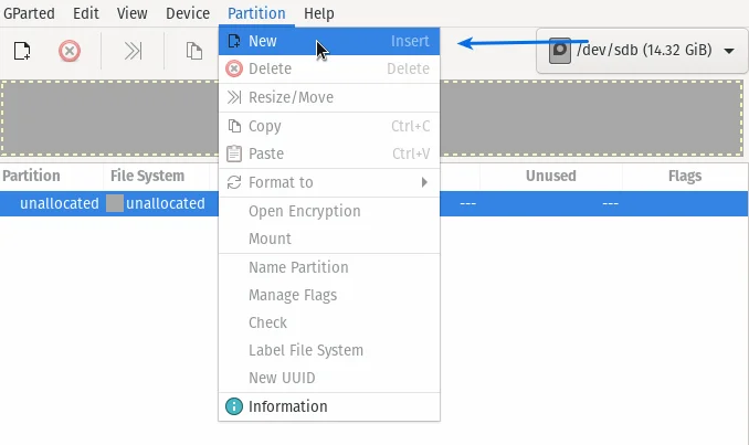 Create Partition Using Gparted