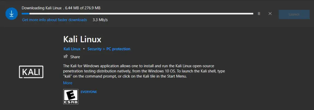 Kali Linux is Downloading from Microsoft Store