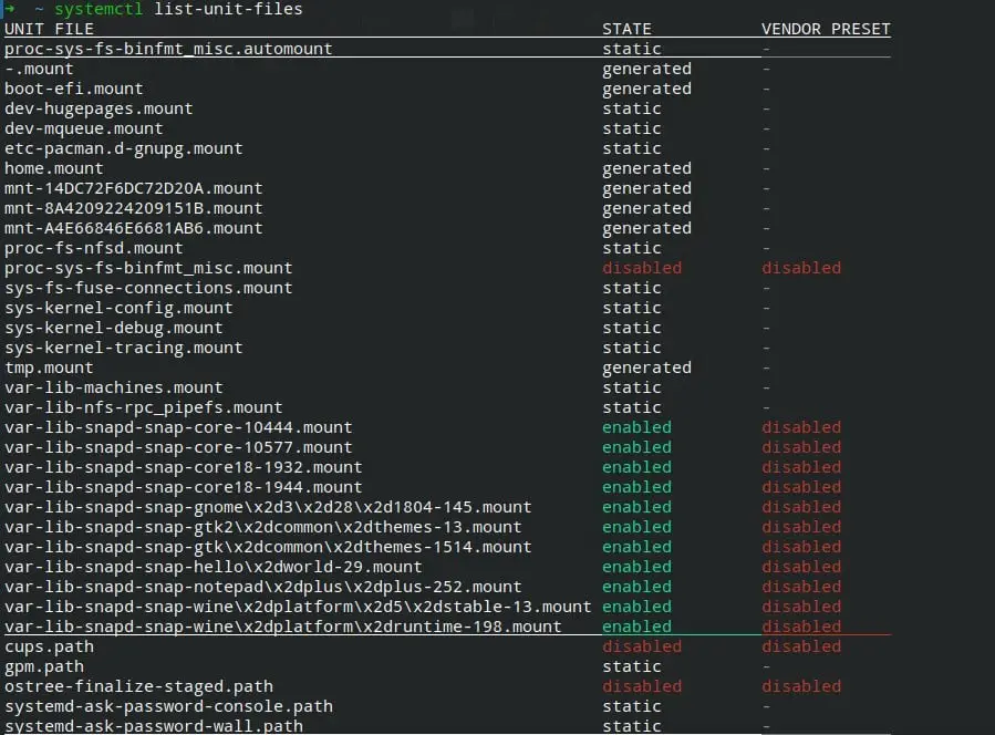 systemctl list-unit-files