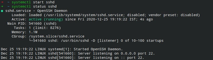 systemctl start sshd