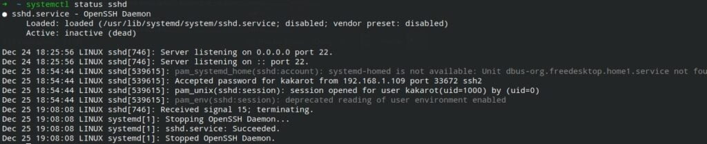 systemctl status sshd