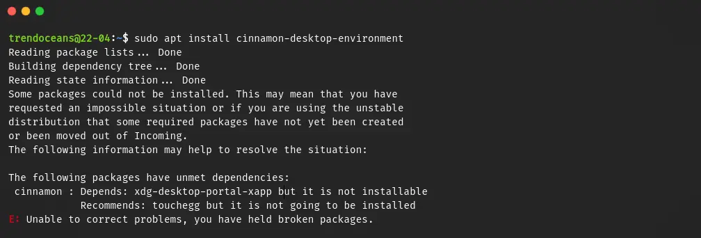 Install the Linux Mint Cinnamon desktop in Ubuntu: Error while installing Cinammon desktop environment