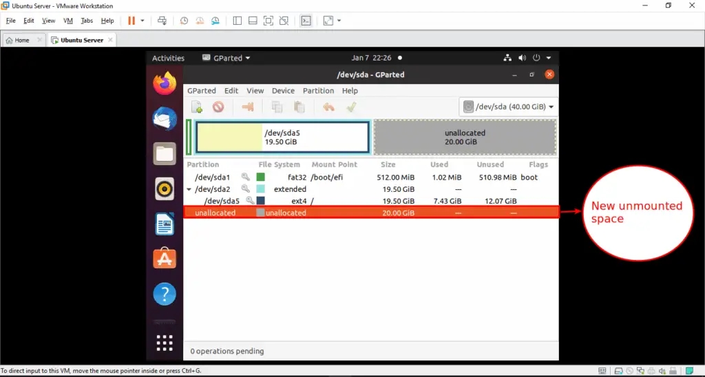 New unmounted partition