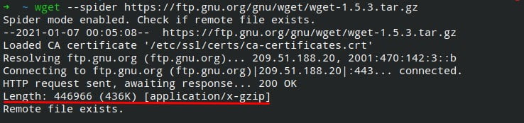 File size using wget