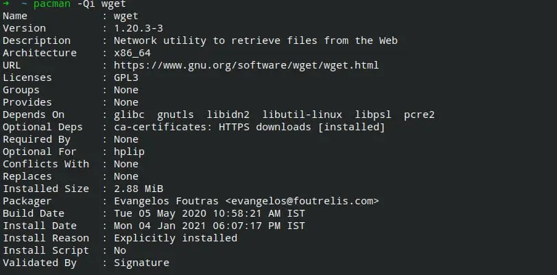 Confirm Wget Installation on Arch Linux