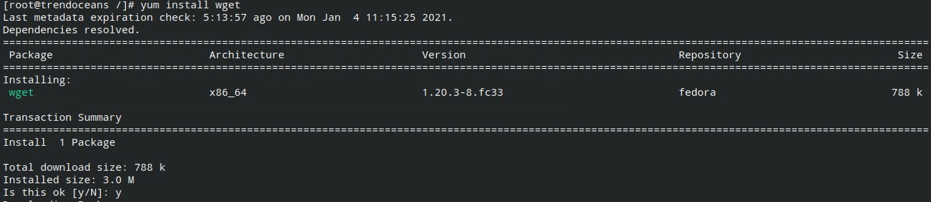 yum install wget