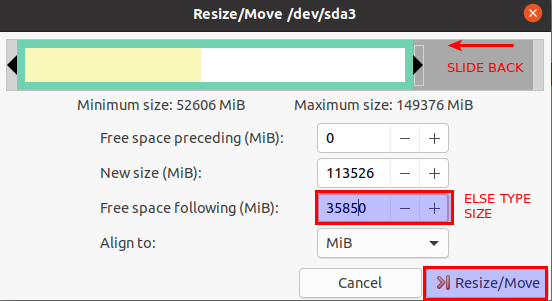 Resize partition