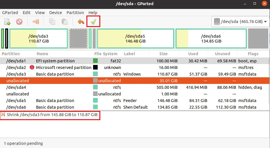 Shrink partitions