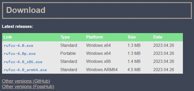 Download latest Rufus bootable tool