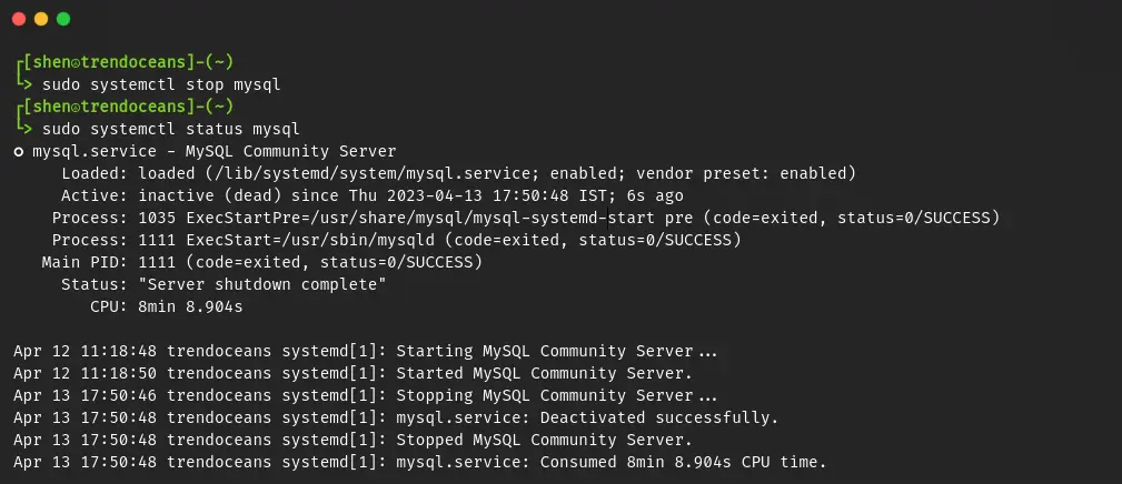 Stopping and rechecking MySQL Status