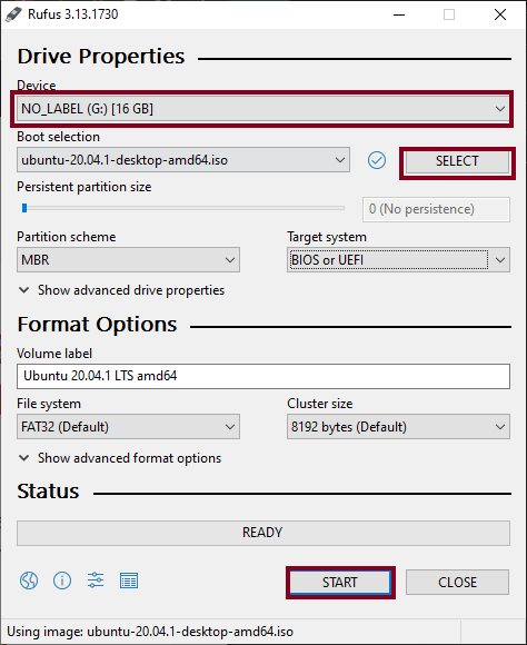 Click on Start to create Bootable USB Drive