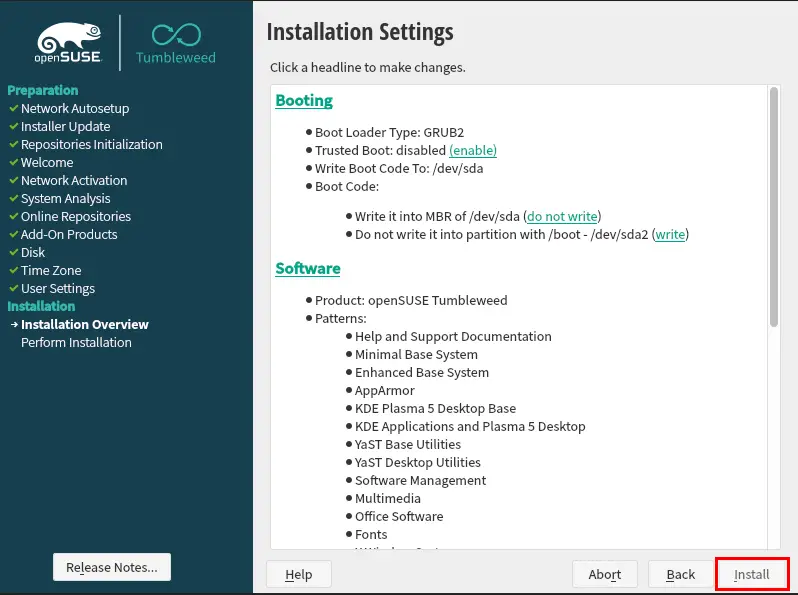 Installation Settings