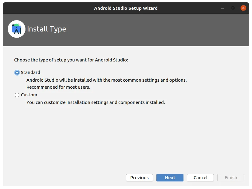 Install Type select "standard"