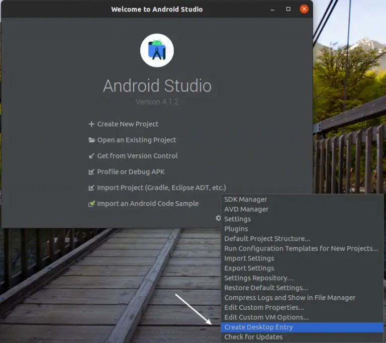 create desktop shortcut android studio ubuntu