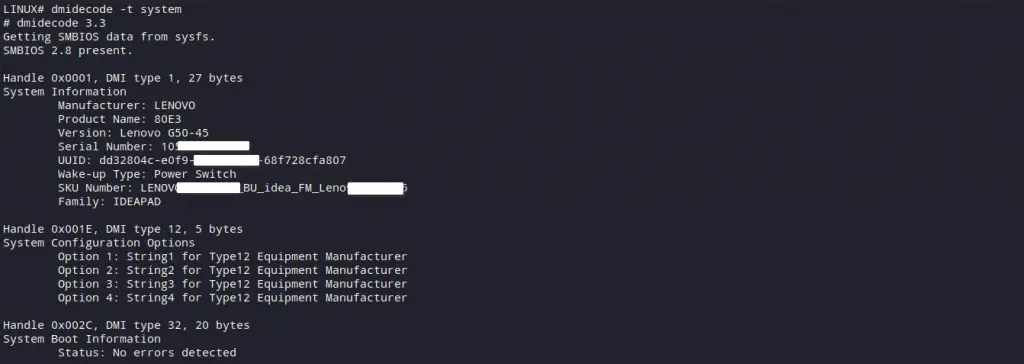 dmidecode -t system