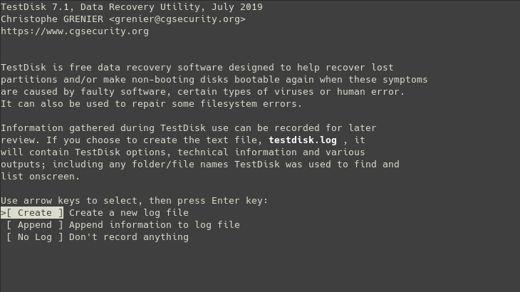 Type testdisk on a terminal