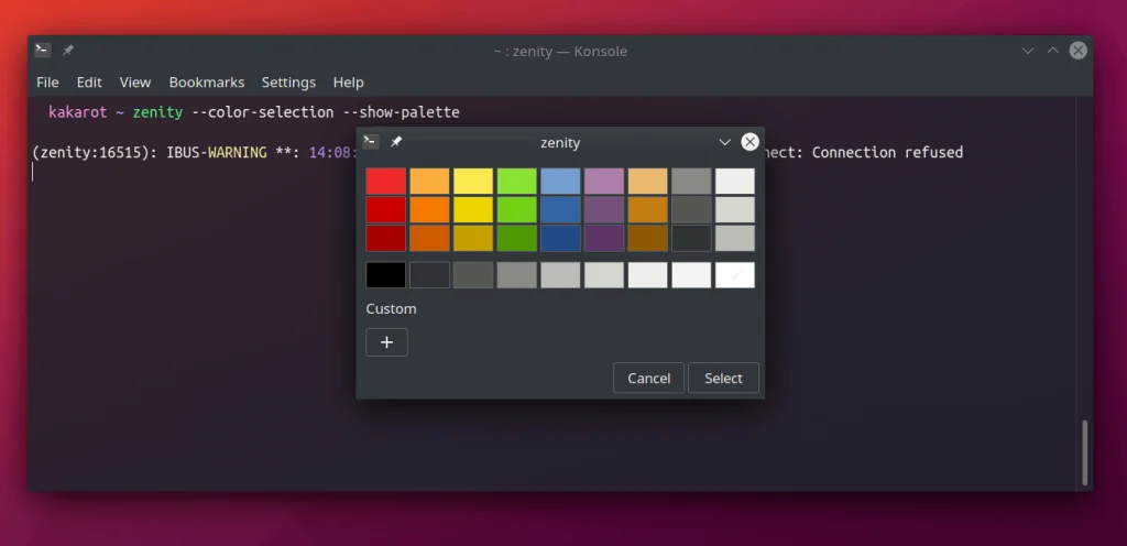 zenity color selection dialog