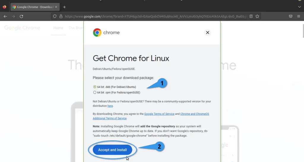 Download chrome as per the system