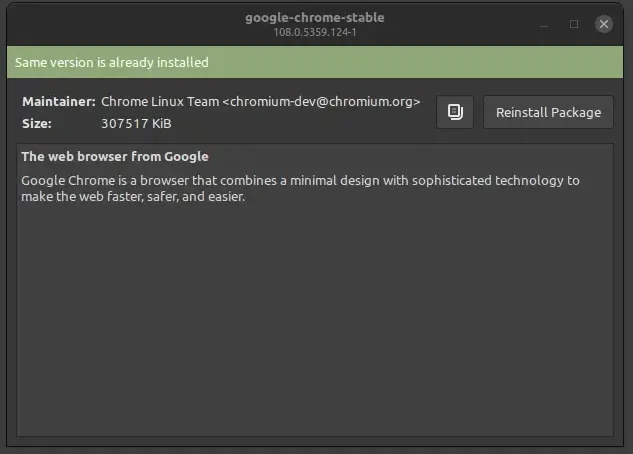 Installation of Google chrome completed