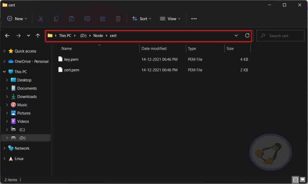 Moving certificate inside cert directory