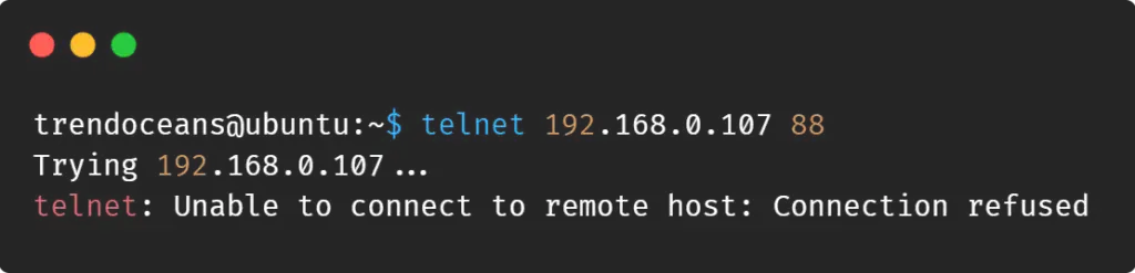 Testing closed port in the remote system via telnet