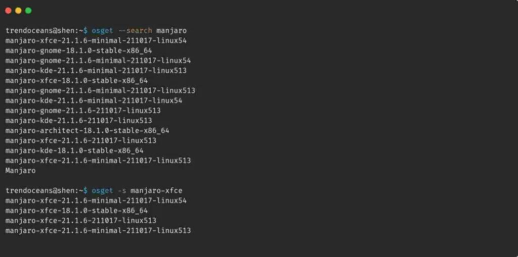 Search Linux distrubutions using OSGET