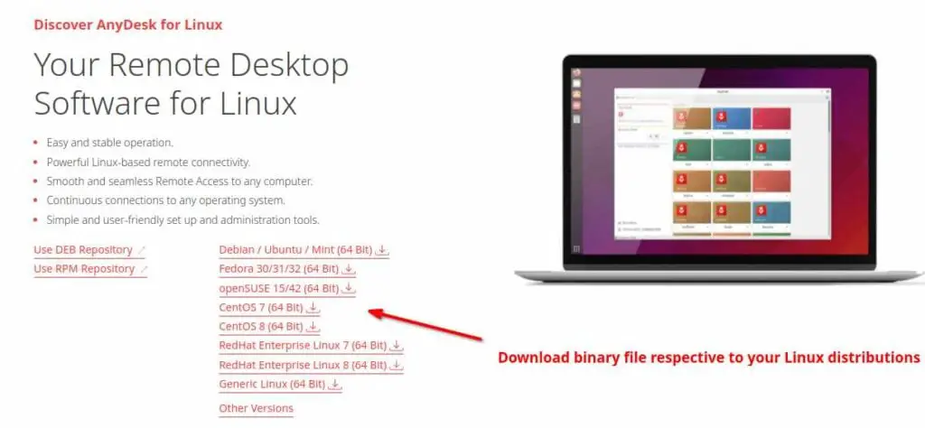 Download AnyDesk binary file for Linux