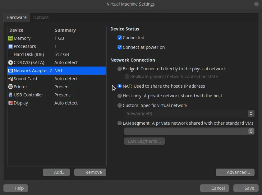 Check default network setting value