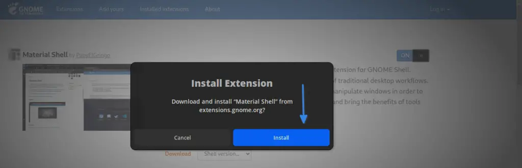 Click on Install to install extension on gnome