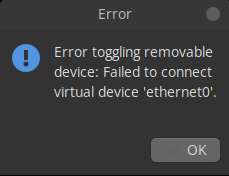 Failed to connect virtual device ethernet0