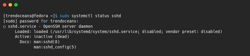 Check ssh service status in Fedora
