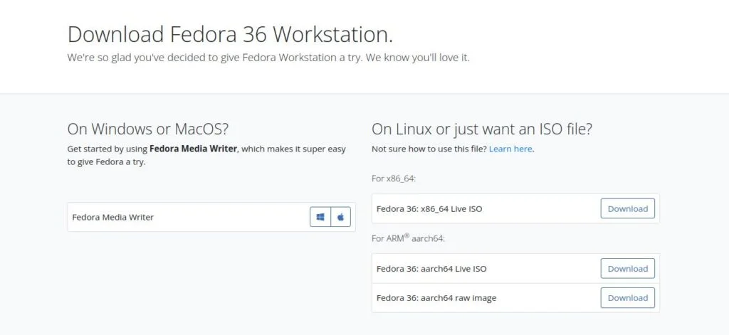 Download Fedora 36 ISO
