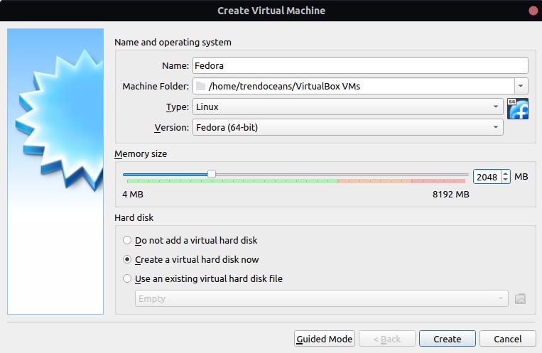 Increase RAM size and create virtual disk