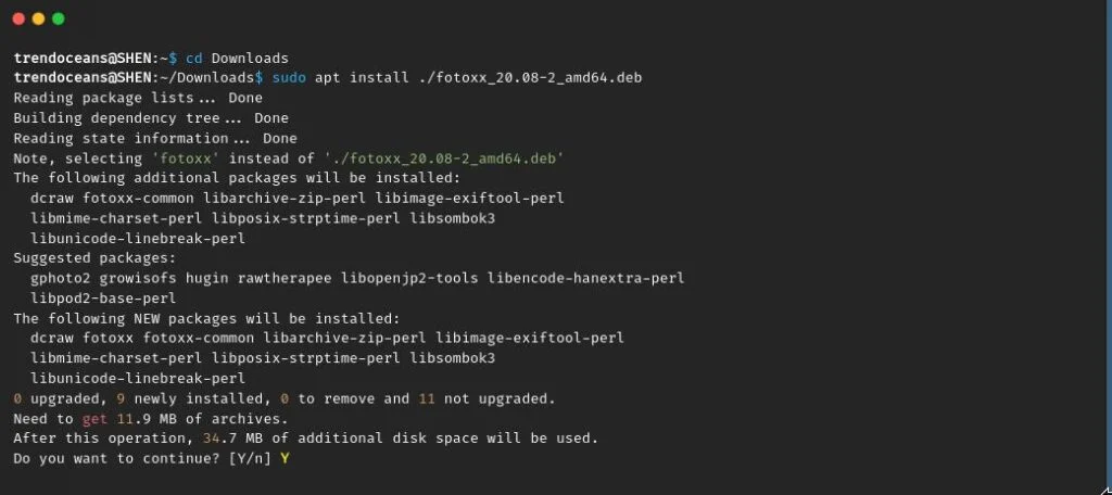 Install Fotoxx using binary package in Linux
