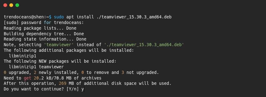 Install TeamViewer using command line