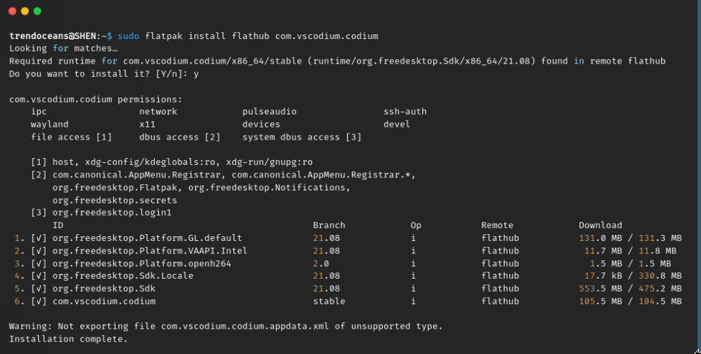 Install VSCodium using Flatpak on Ubuntu