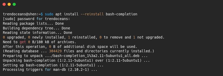 Reinstall bash completion utility