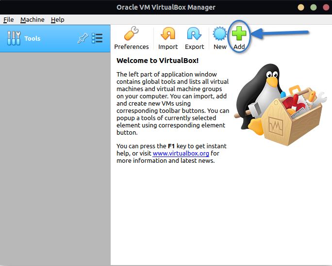 VirtualBox Main Interface _Click on Add