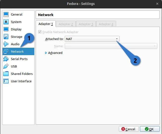 Default Network Adapter setting in VirtualBox