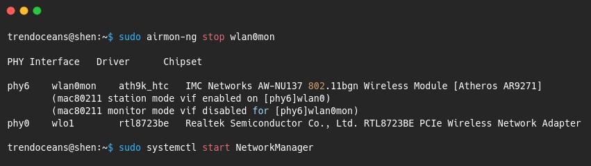Disable monitor mode using airmon-ng command in Linux