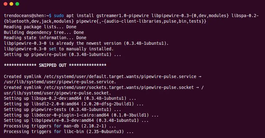 Enable pipewire audio server: Install Libraries