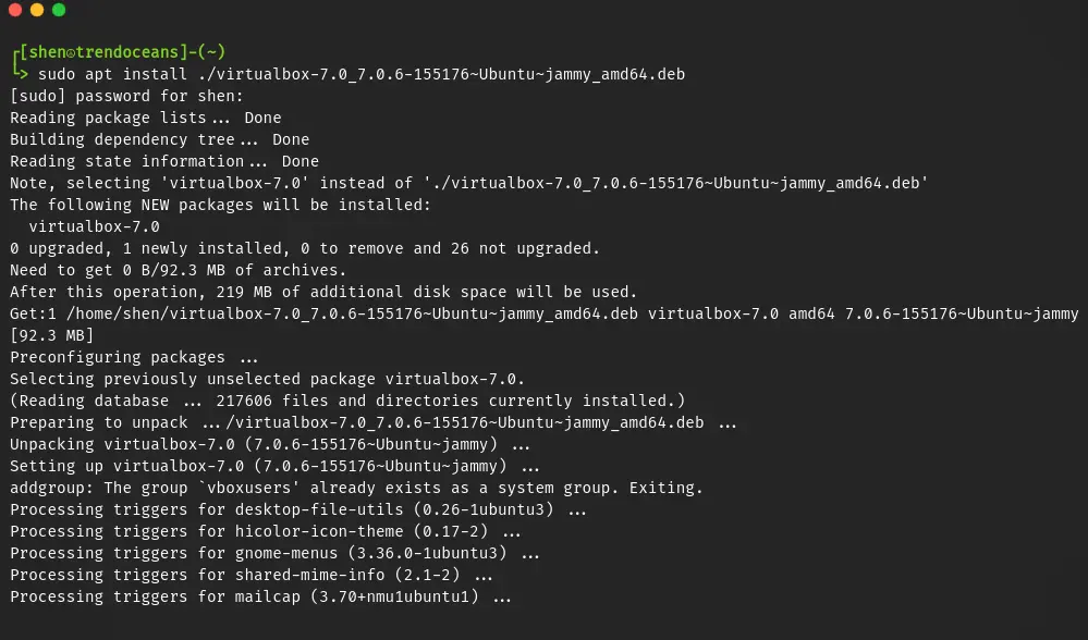 Install VirtualBox using .deb binary package in Ubuntu