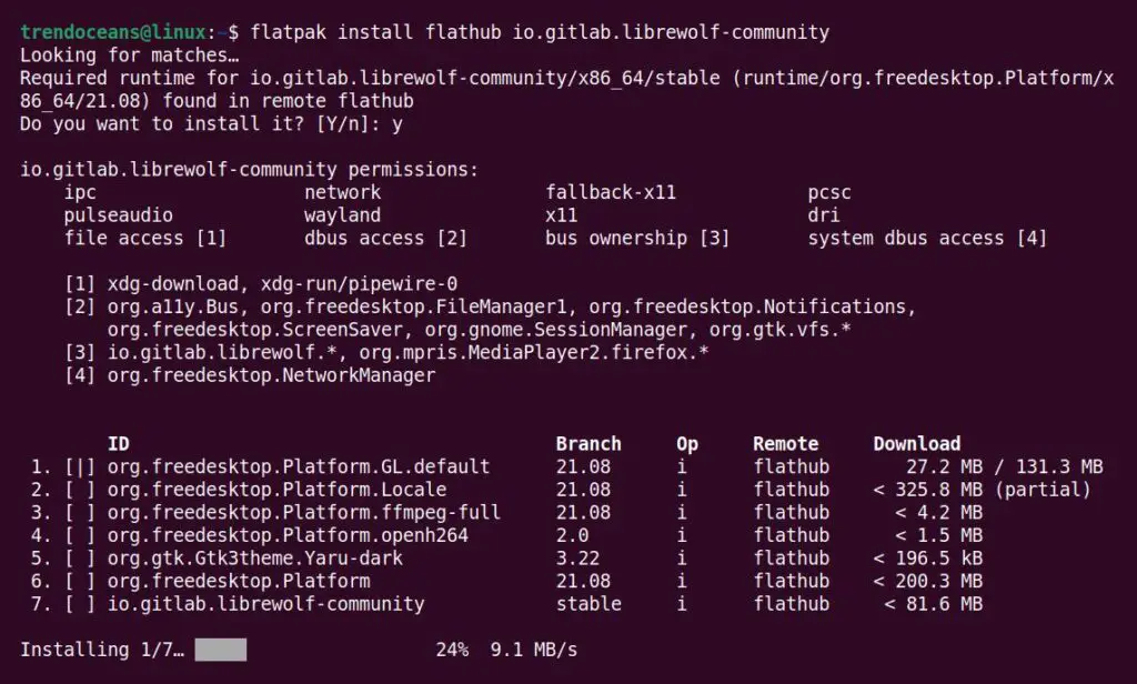 Installing LibreWolf browser using Flatpak