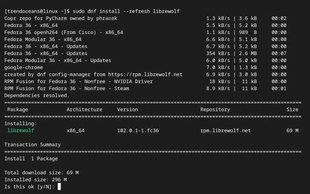 Installing LibreWolf on RHEL-based distributions such as Fedora, AlmaLinux, CentOS, etc